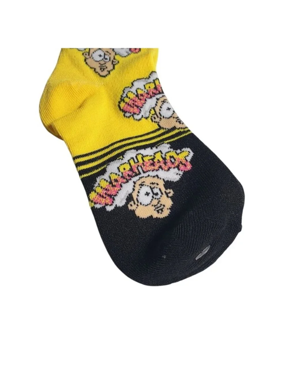 Warheads Kids 7 to10 Crew Socks Bright Yellow Black Sour Candy Logo Pattern Gift